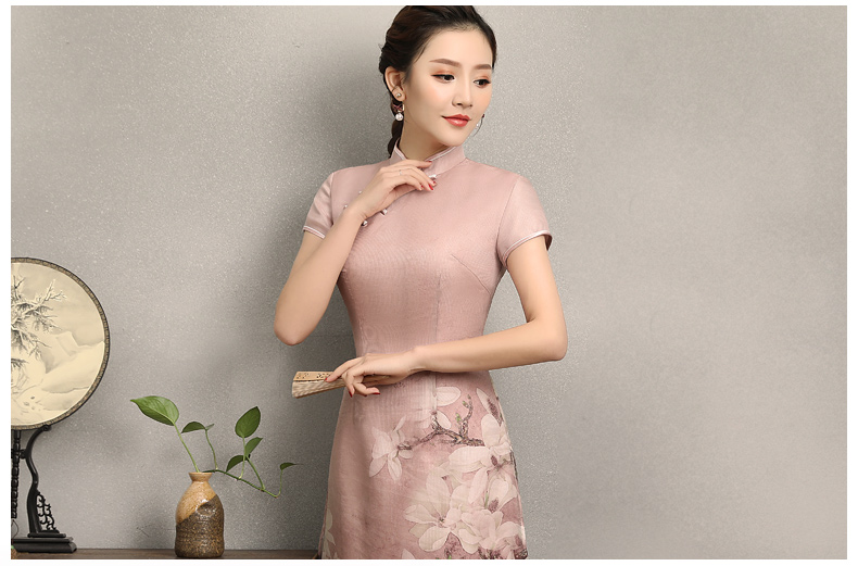 粉色玉蘭花旗袍，清新亮麗旗袍裙