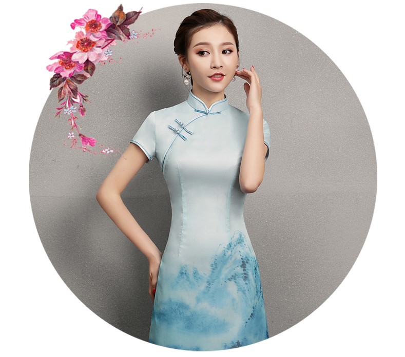 藍(lán)墨福連文苑旗袍，時尚中式旗袍裙