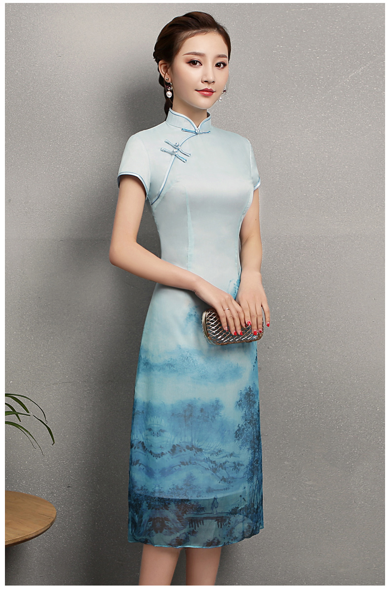 藍(lán)墨福連文苑旗袍，時尚中式旗袍裙