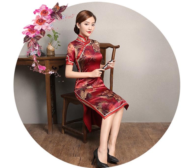 喜慶復(fù)古修身旗袍，時(shí)尚復(fù)古旗袍裙