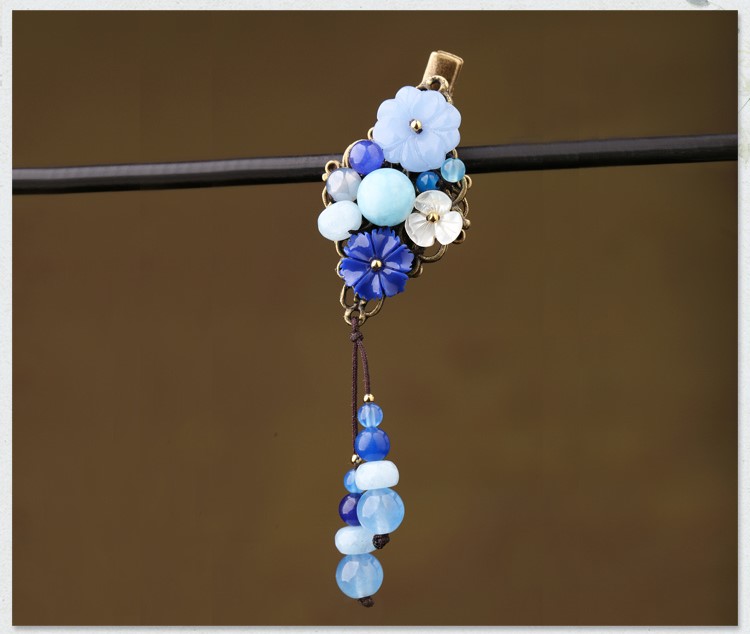 古風(fēng)藍(lán)色發(fā)夾，唯美優(yōu)雅頭飾