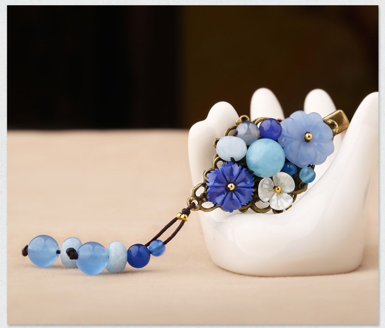 古風(fēng)藍(lán)色發(fā)夾，唯美優(yōu)雅頭飾