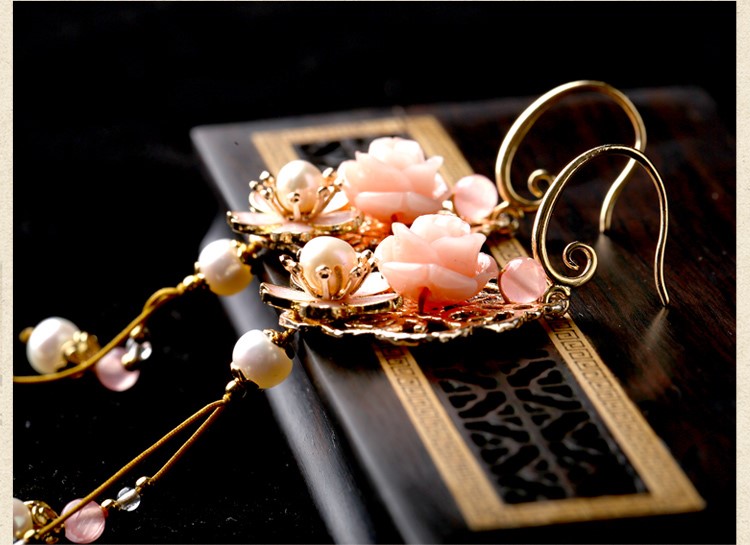古風(fēng)唯美花朵耳墜耳環(huán)，氣質(zhì)超仙少女粉耳環(huán)