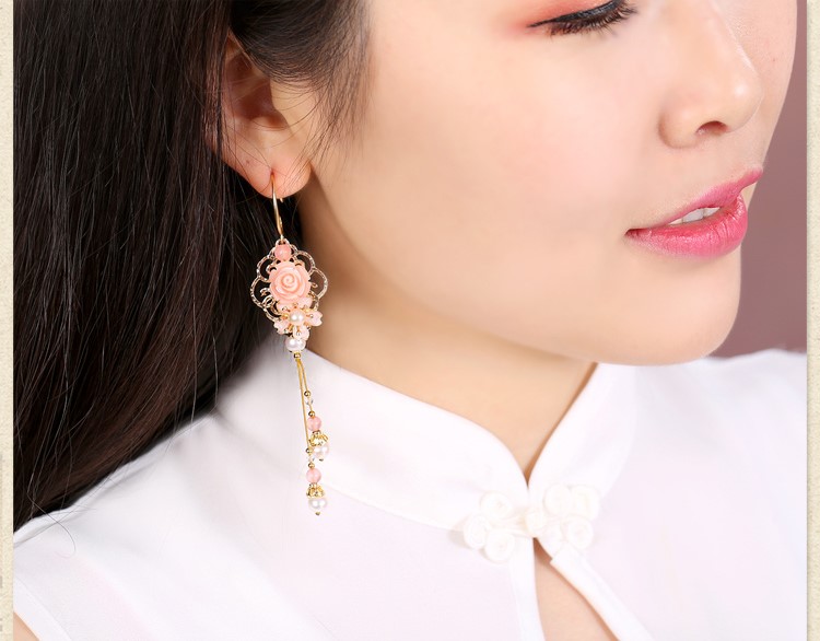 古風(fēng)唯美花朵耳墜耳環(huán)，氣質(zhì)超仙少女粉耳環(huán)