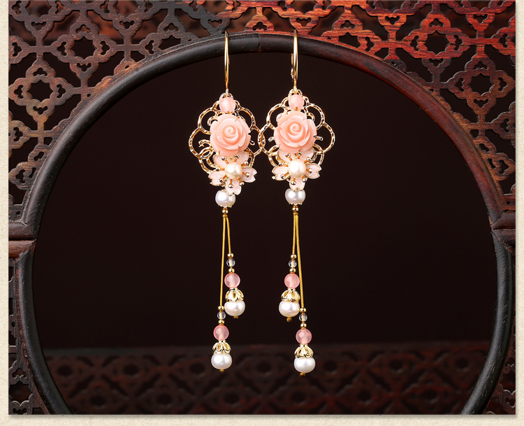 古風(fēng)唯美花朵耳墜耳環(huán)，氣質(zhì)超仙少女粉耳環(huán)
