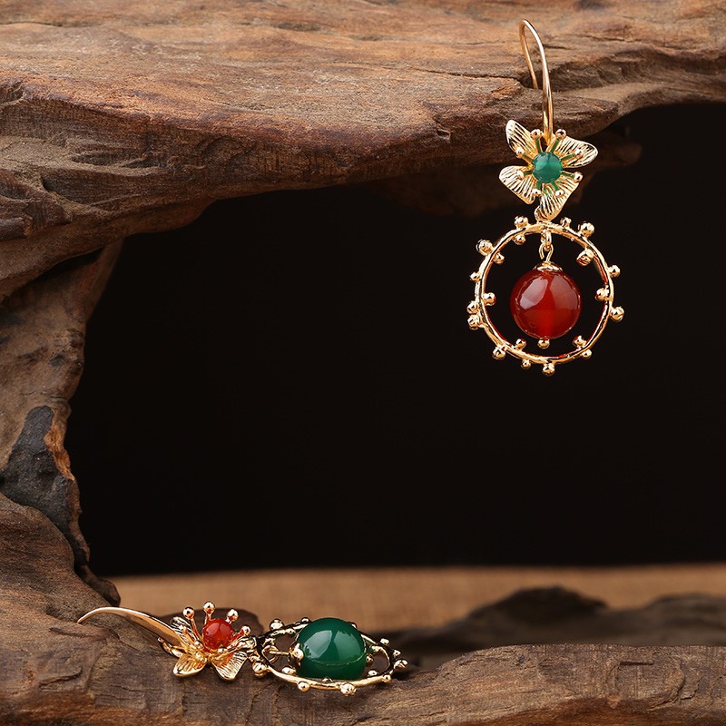 超仙不對稱吊墜耳環(huán)，復(fù)古瑪瑙耳墜耳環(huán)