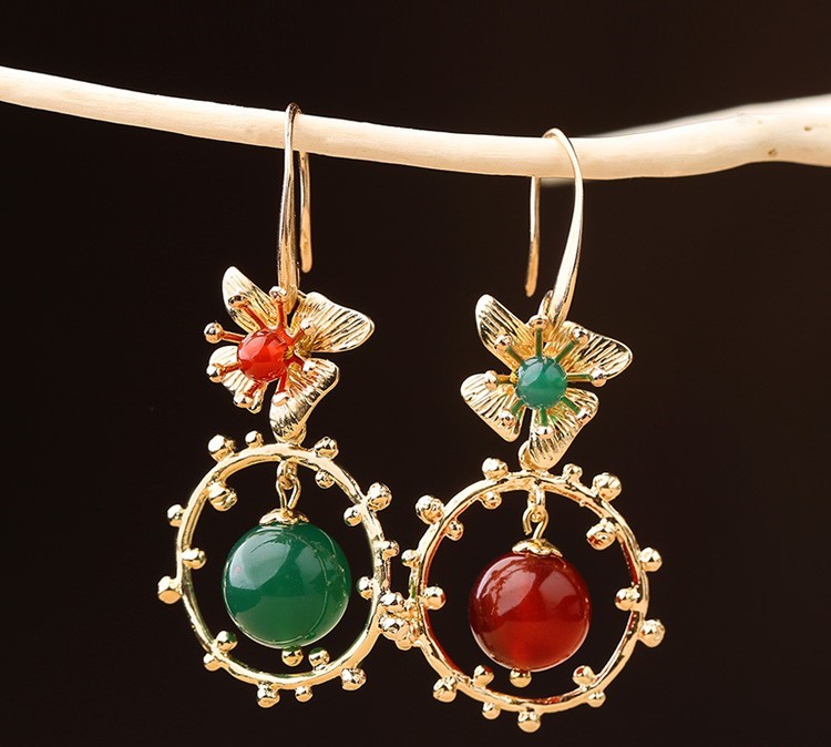 超仙不對稱吊墜耳環(huán)，復(fù)古瑪瑙耳墜耳環(huán)