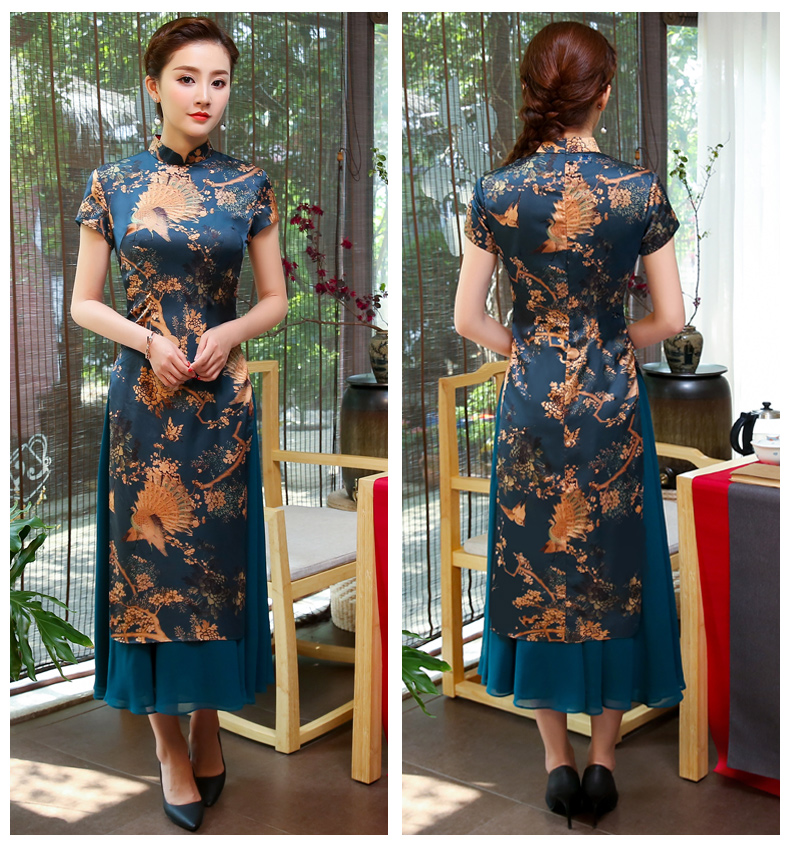 吉祥孔雀圖旗袍，福連文苑奧黛旗袍裙