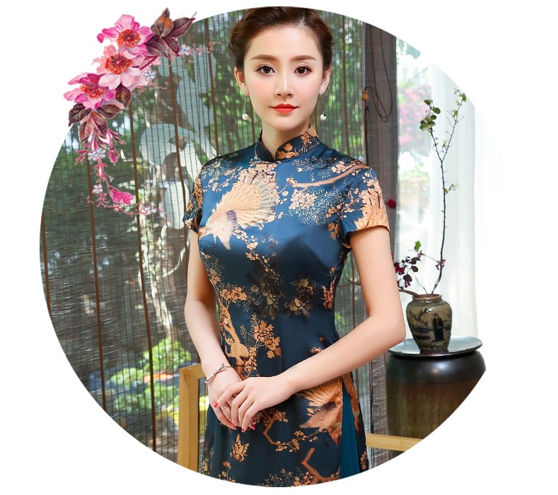 吉祥孔雀圖旗袍，福連文苑奧黛旗袍裙