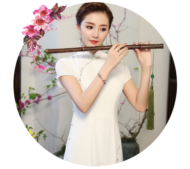 玉蘭花圖旗袍，素雅奧黛風旗袍裙