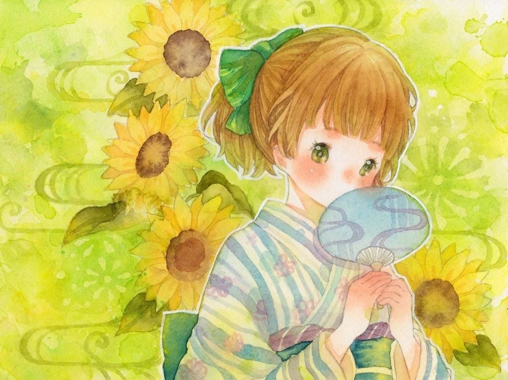 一組少女風的日系水彩插畫：清新唯美萌妹紙