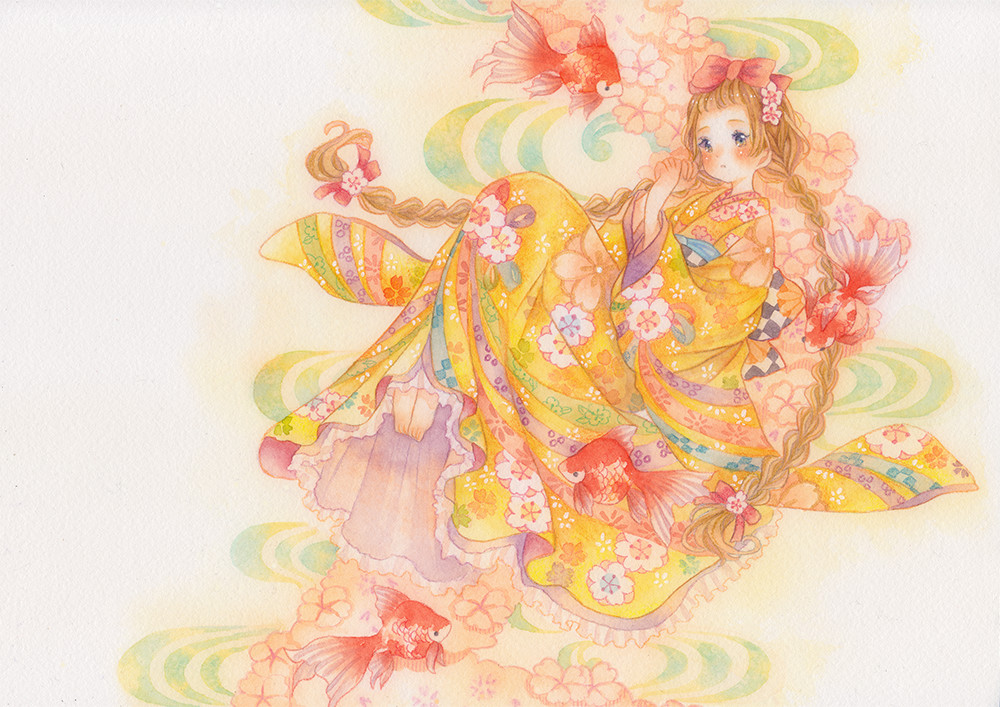 一組少女風(fēng)的日系水彩插畫：清新唯美萌妹紙