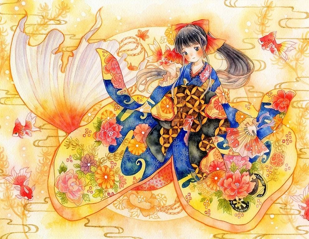 一組少女風(fēng)的日系水彩插畫：清新唯美萌妹紙