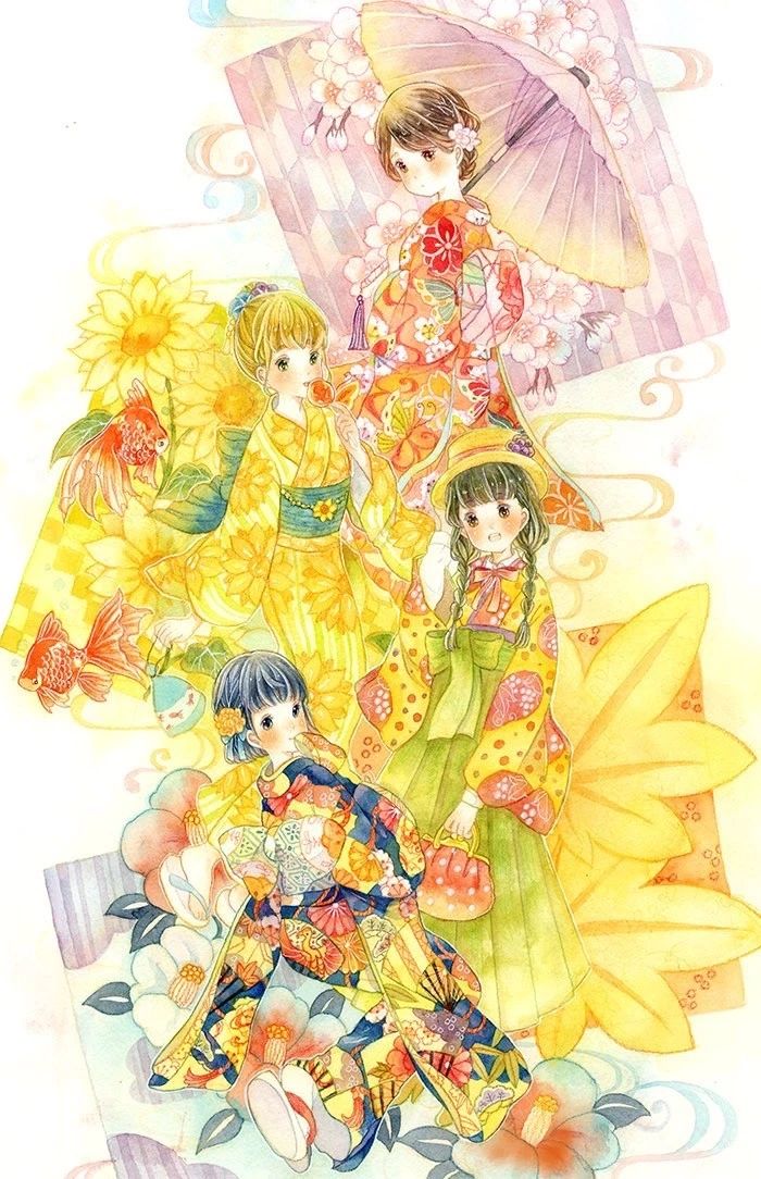 一組少女風(fēng)的日系水彩插畫(huà)：清新唯美萌妹紙