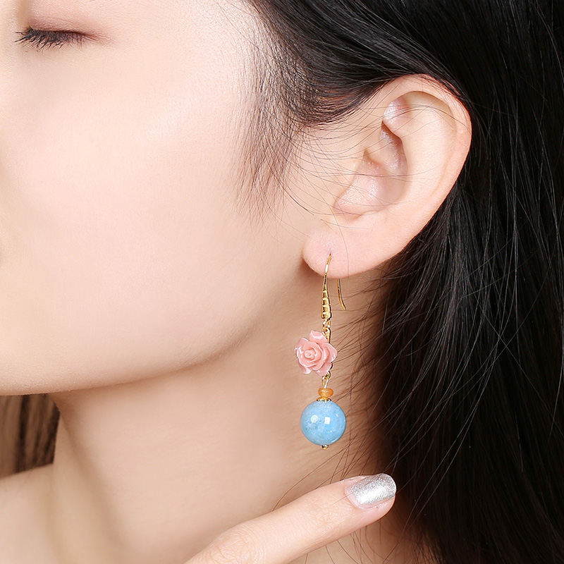 名媛氣質花朵耳環(huán)，清新古風粉藍雙色首飾