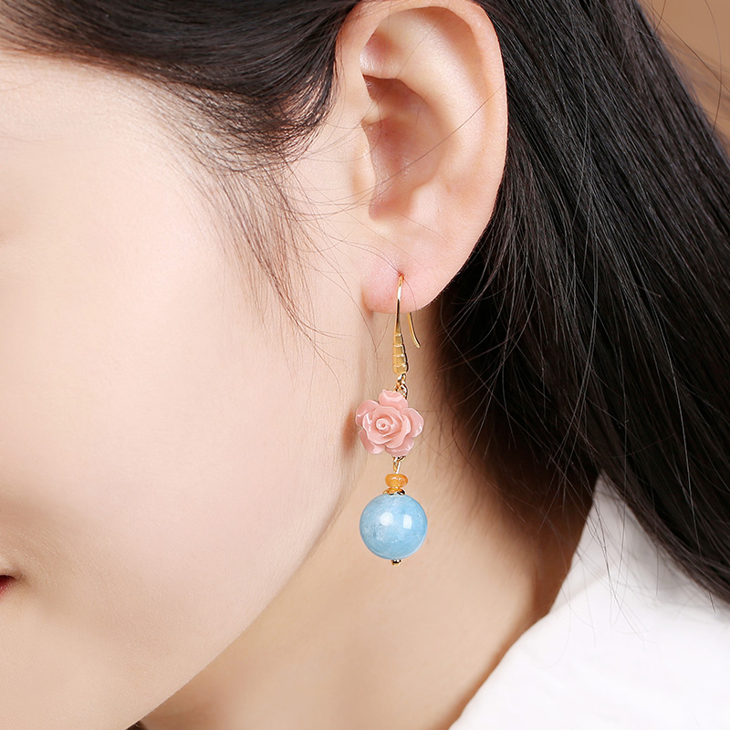 名媛氣質花朵耳環(huán)，清新古風粉藍雙色首飾