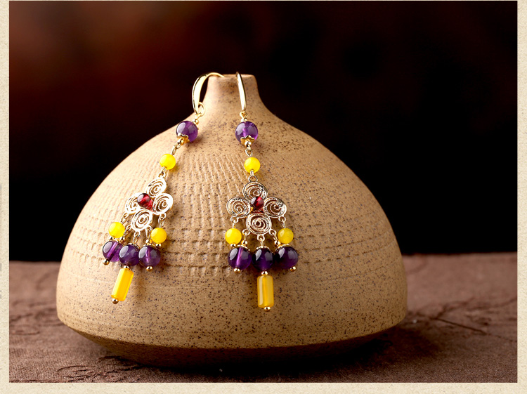 貴族之色耳環(huán)，紫水晶氣質(zhì)古風(fēng)耳飾首飾