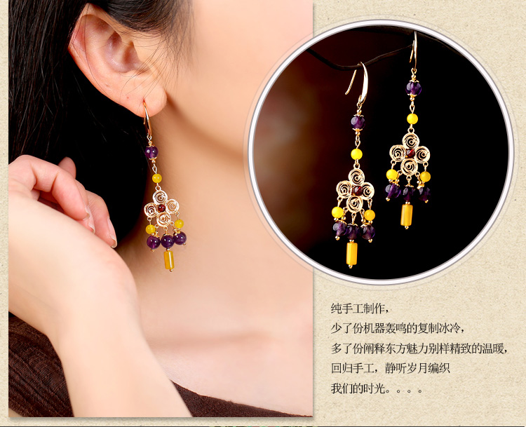 貴族之色耳環(huán)，紫水晶氣質(zhì)古風(fēng)耳飾首飾