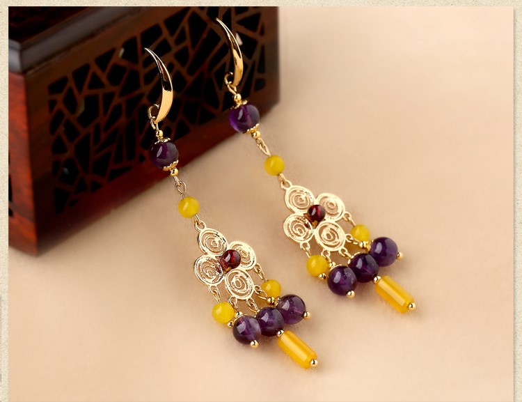 貴族之色耳環(huán)，紫水晶氣質(zhì)古風(fēng)耳飾首飾