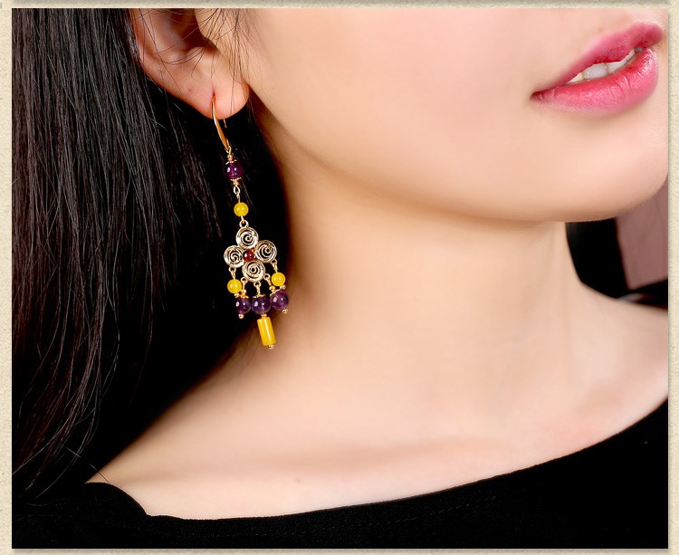 貴族之色耳環(huán)，紫水晶氣質(zhì)古風(fēng)耳飾首飾