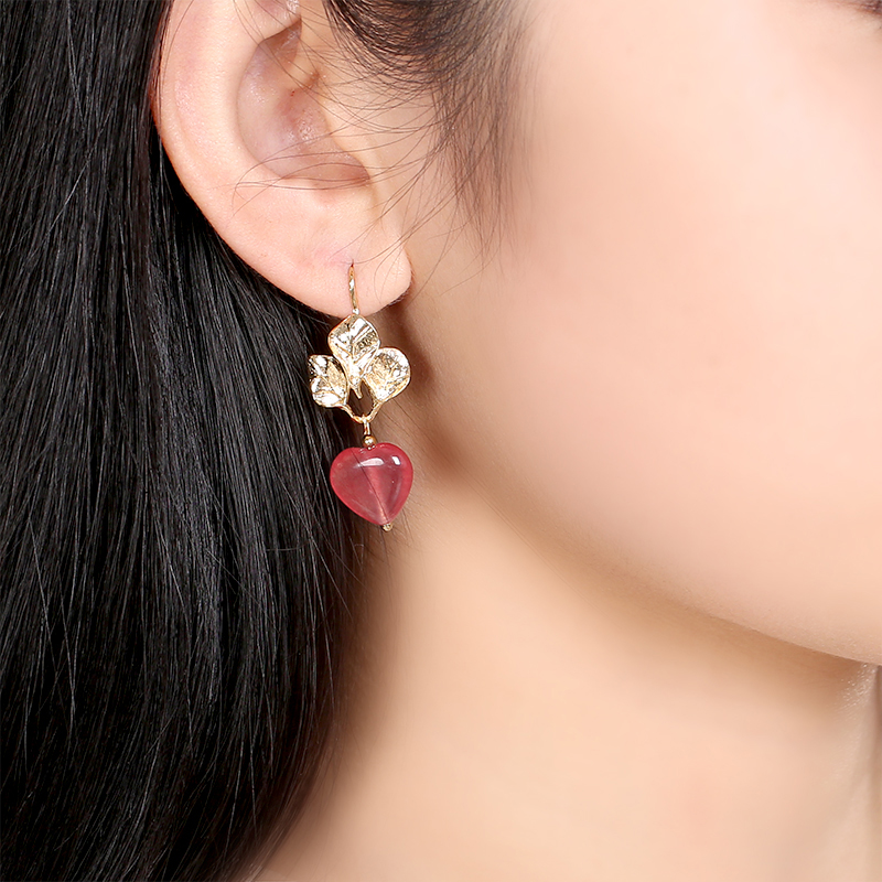 粉色心形吊墜耳環(huán)，溫暖古風(fēng)耳飾首飾