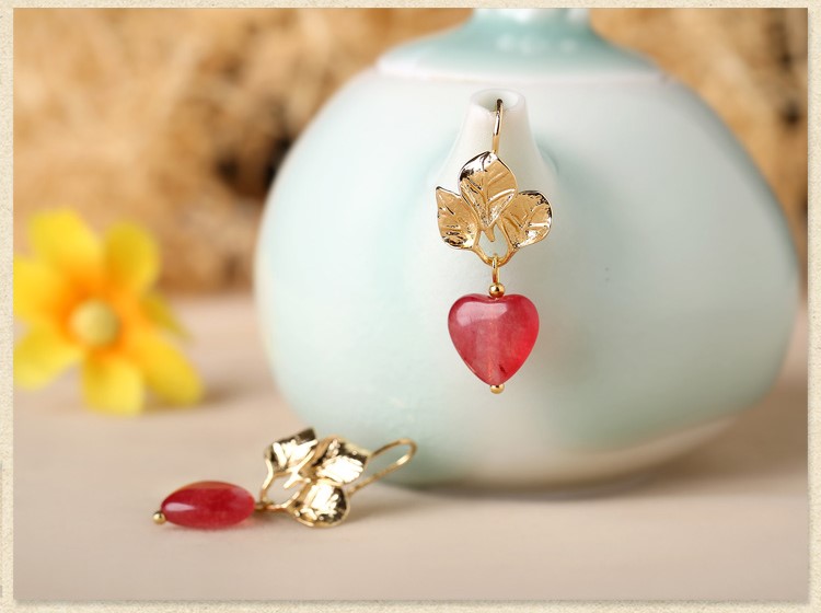 粉色心形吊墜耳環(huán)，溫暖古風(fēng)耳飾首飾