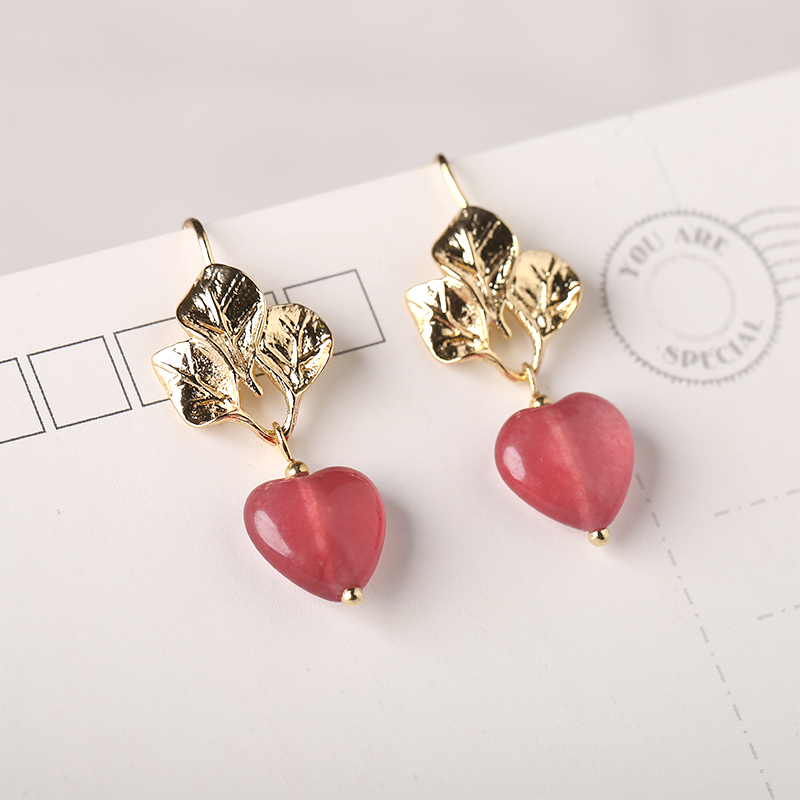 粉色心形吊墜耳環(huán)，溫暖古風(fēng)耳飾首飾