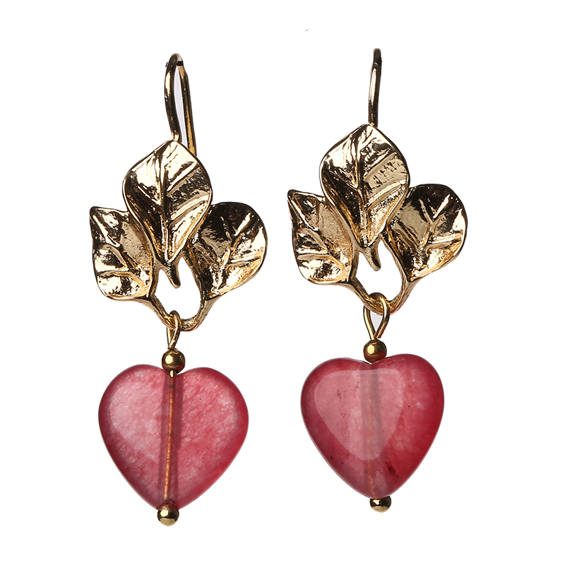 粉色心形吊墜耳環(huán)，溫暖古風(fēng)耳飾首飾