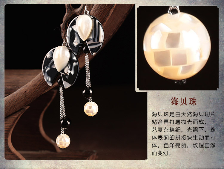 素華古風氣質(zhì)耳環(huán)：黑白撞色冷淡風首飾