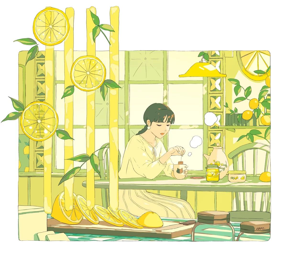 一組手繪少女風(fēng)格插畫(huà)，清新色彩插畫(huà)圖片