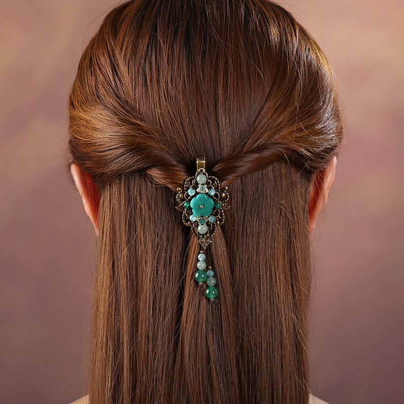 陌上花飛發(fā)夾，古風(fēng)碧綠頭飾
