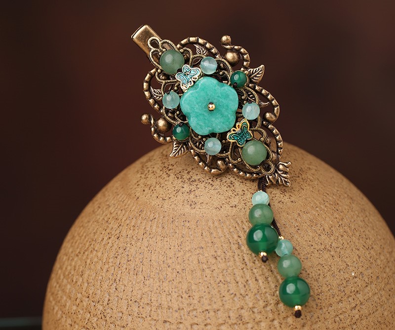 陌上花飛發(fā)夾，古風(fēng)碧綠頭飾