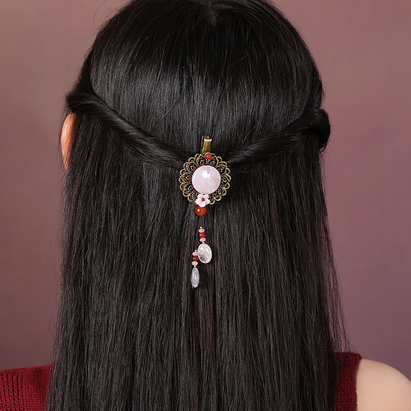 粉玉墜發(fā)飾，古風(fēng)風(fēng)情發(fā)夾頭飾