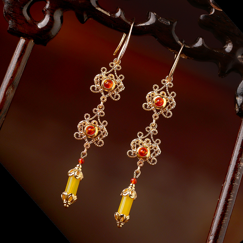 金絲萬縷耳環(huán)，金色耳墜名媛氣質(zhì)首飾