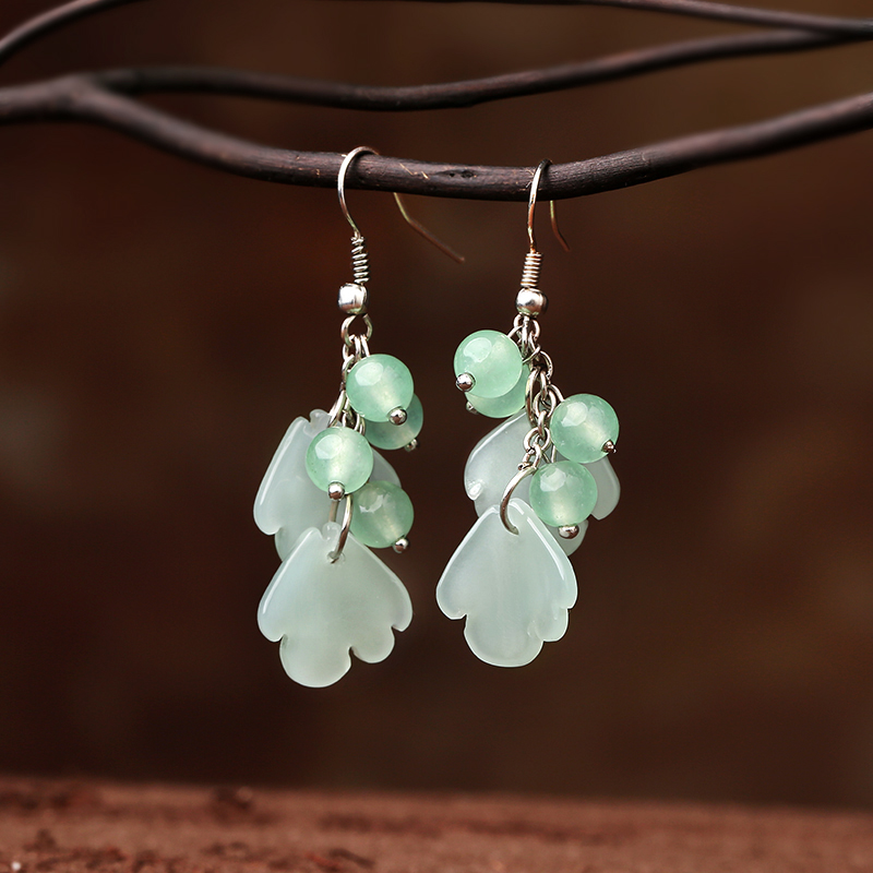 森系葉子吊墜耳環(huán)，古風(fēng)文藝氣質(zhì)首飾