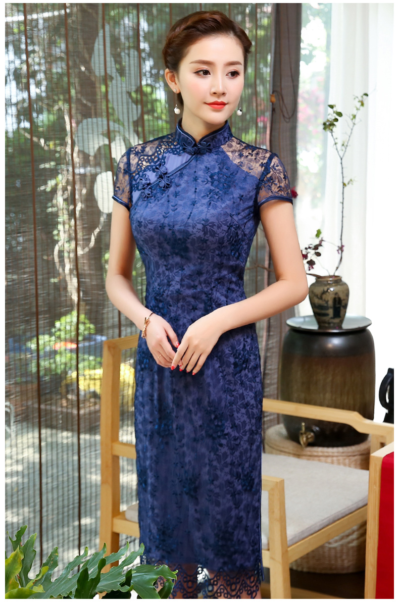 藍(lán)翠蕾絲旗袍，優(yōu)雅改良旗袍裙