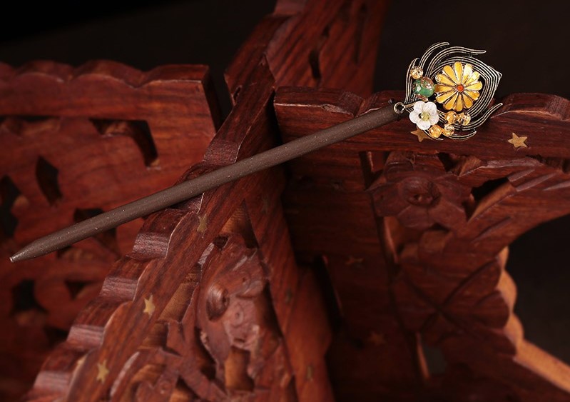 清新自然古風(fēng)發(fā)簪，明亮花朵簪子頭飾