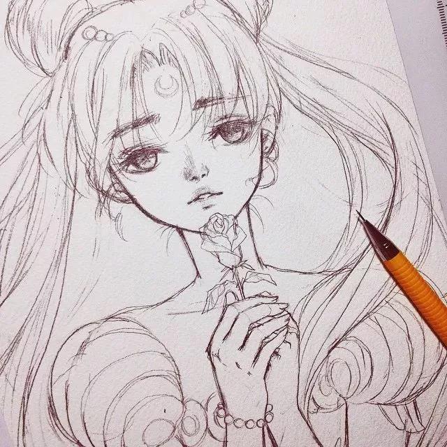 靈動的卡通動漫人物：黑白鉛筆手繪插畫