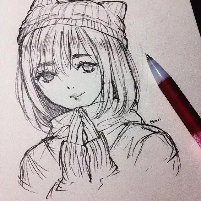 靈動的卡通動漫人物：黑白鉛筆手繪插畫