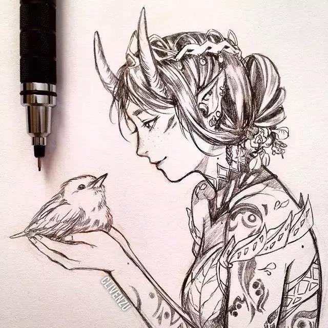 手繪鉛筆人物插畫，超級美吧！