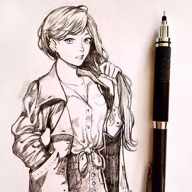 手繪鉛筆人物插畫，超級美吧！