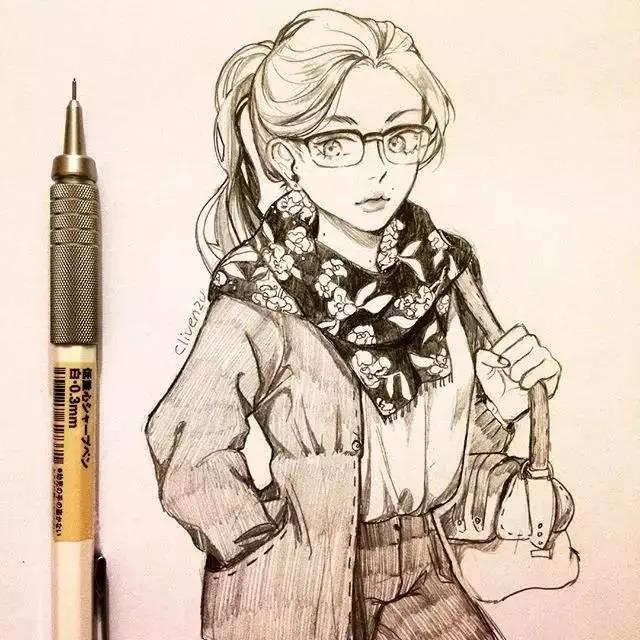 手繪鉛筆人物插畫，超級美吧！