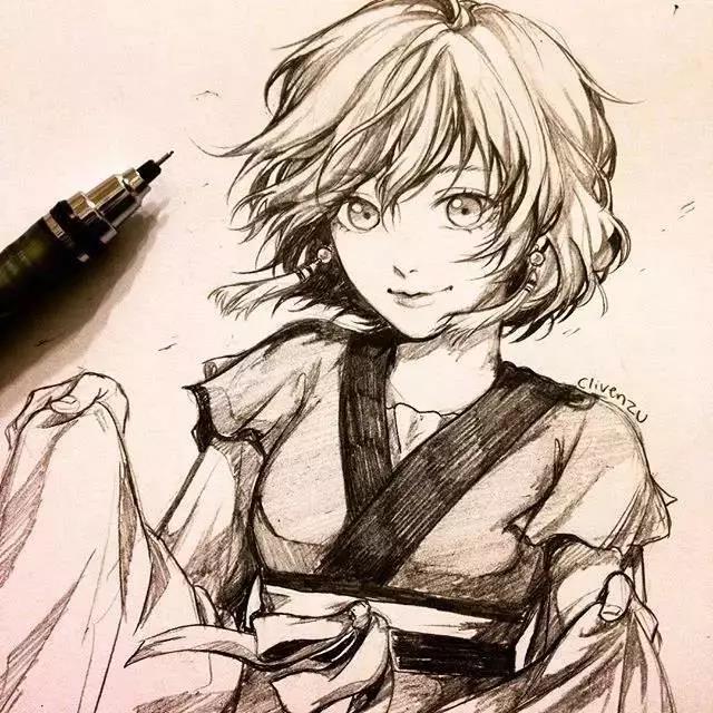 手繪鉛筆人物插畫，超級美吧！