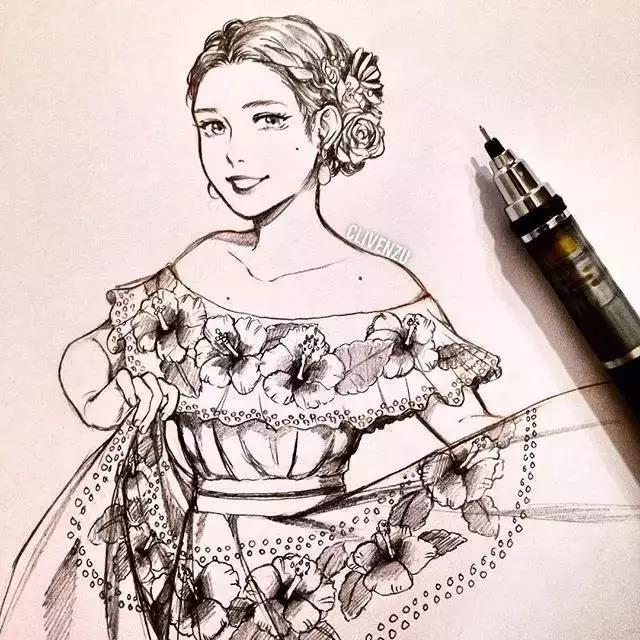 手繪鉛筆人物插畫，超級美吧！