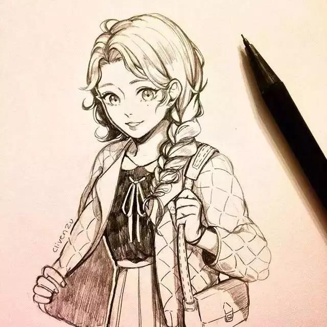 手繪鉛筆人物插畫，超級美吧！