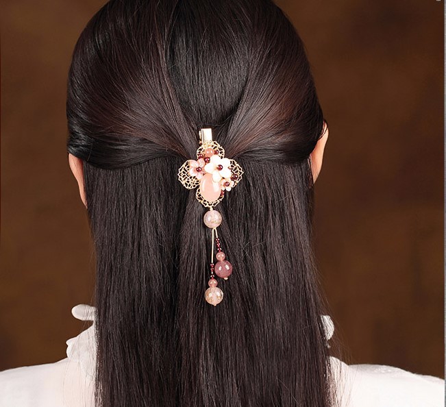 繁花開粉發(fā)夾，精致少女心頭飾