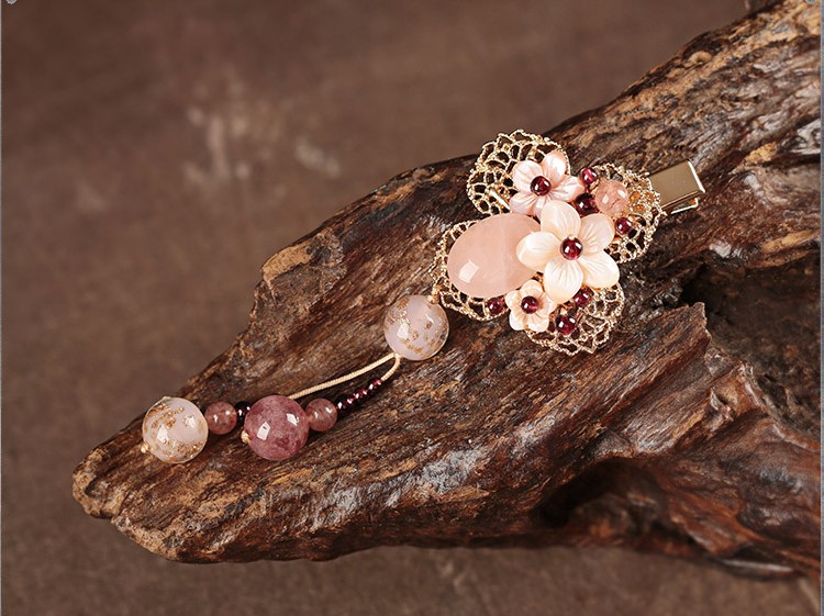 繁花開粉發(fā)夾，精致少女心頭飾