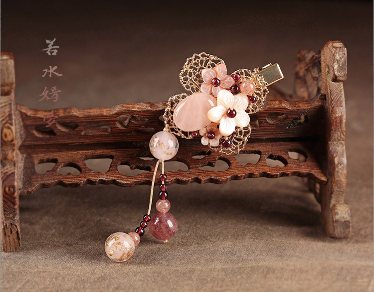 繁花開粉發(fā)夾，精致少女心頭飾