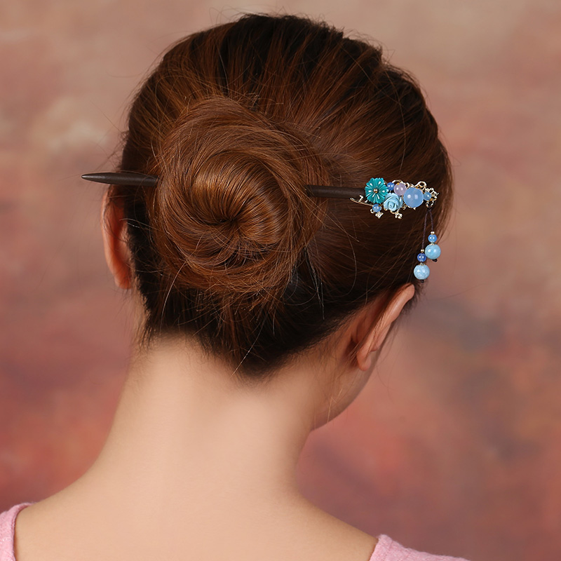 婉繡藍馨發(fā)簪，精致古典藍色頭飾