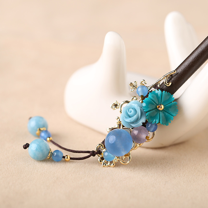 婉繡藍馨發(fā)簪，精致古典藍色頭飾